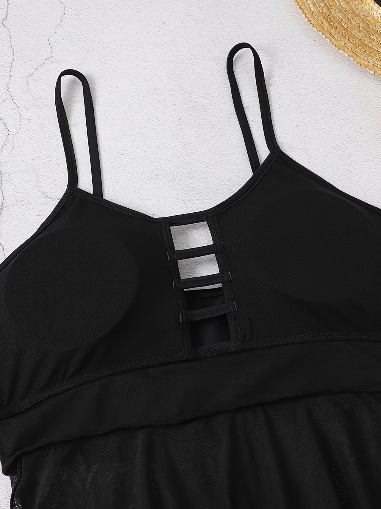 Women's Plus Size  Paisley Print Cut Out Top Retro Swimsuit Set