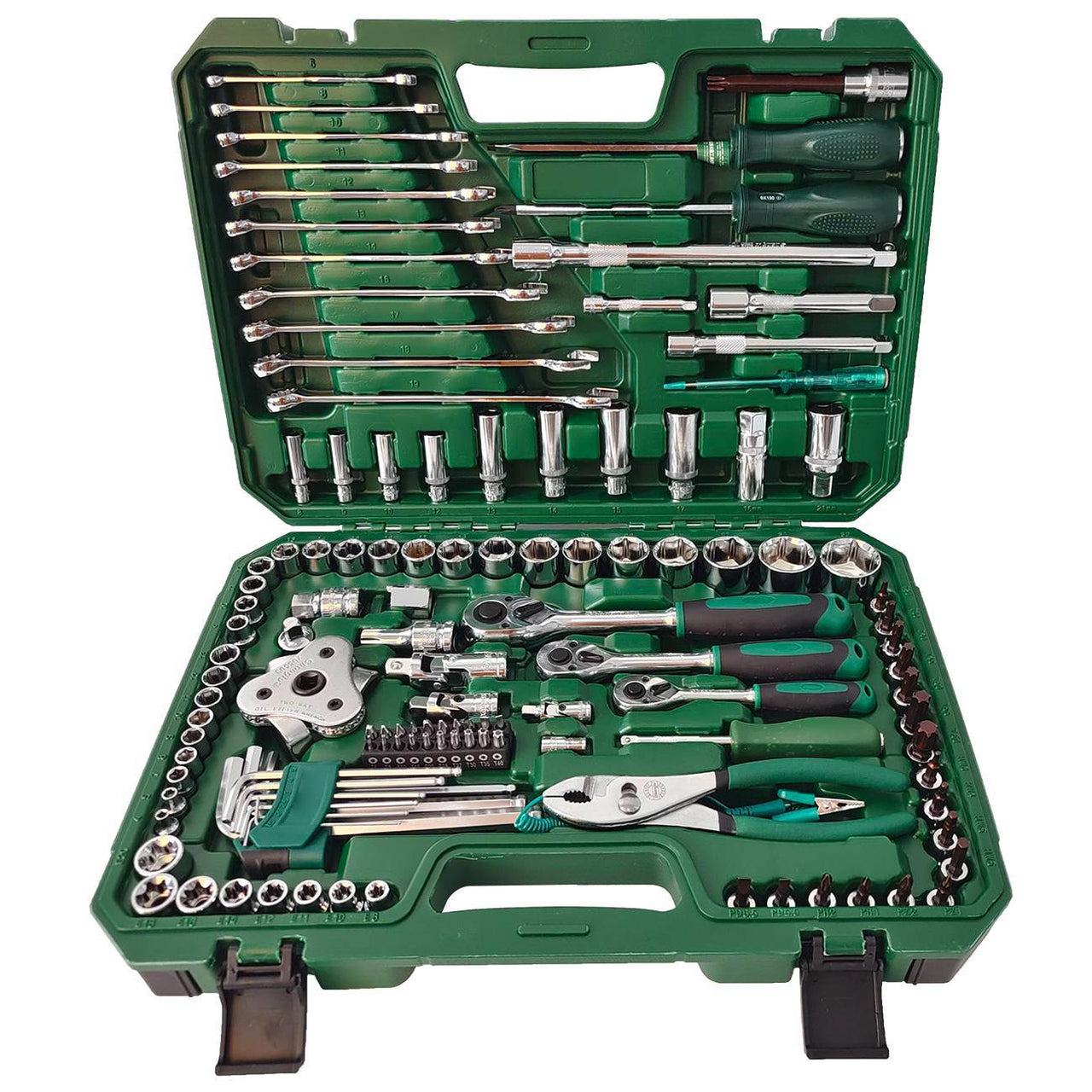 124-Piece Mechanics Tool Set, 1/2" 1/4" & 3/8" Drive Socket Tool Set - Including Ratchet Set Metric Sockets Wrenches Sets, for Auto Repair Machine Repair