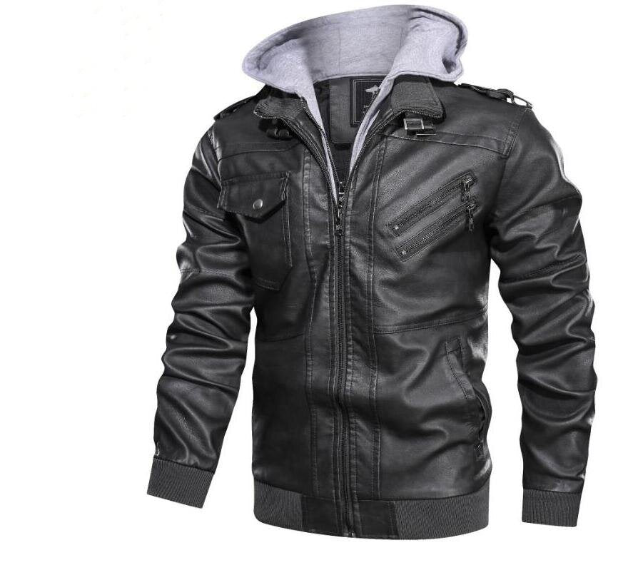 Men's PU Faux Leather Hood Jacket