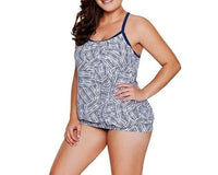 Thumbnail for Womens Floral Print Crisscross Open Back Tankini Swimsuits with Briefs plus size