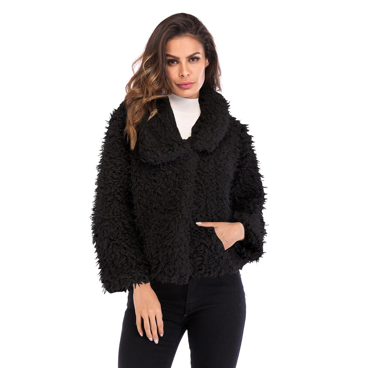 Women's Coat Fashion Lapel Faux Shearling Shaggy Oversized Coat Jacket Warm Winter
