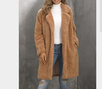 Thumbnail for Fuzzy Fleece Lapel Open Front Long Cardigan Coat