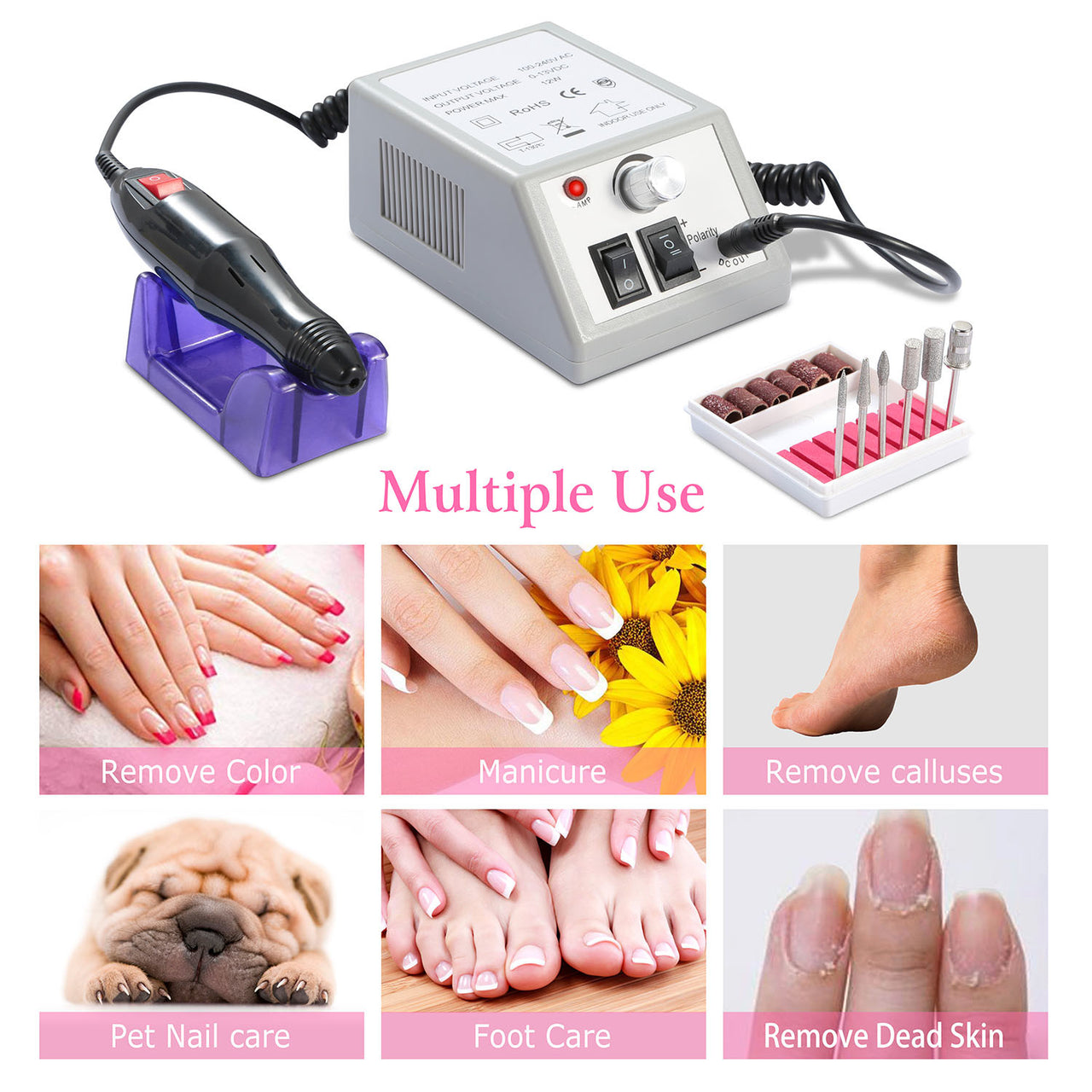 Professional acrylic Nail drill machine 20000RPM electric handpiece w/6 bits cuticle grinder