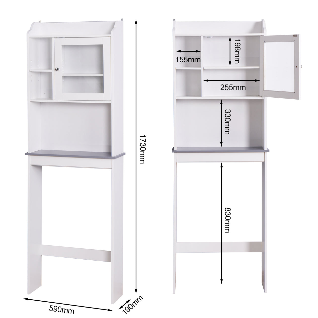 Modern Over The Toilet Space Saver Organization Wood Storage Cabinet for Home, Bathroom -White - NosCiBe