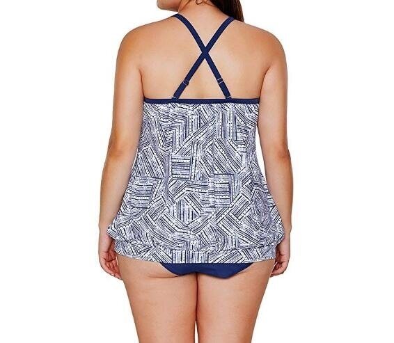 Womens Floral Print Crisscross Open Back Tankini Swimsuits with Briefs plus size