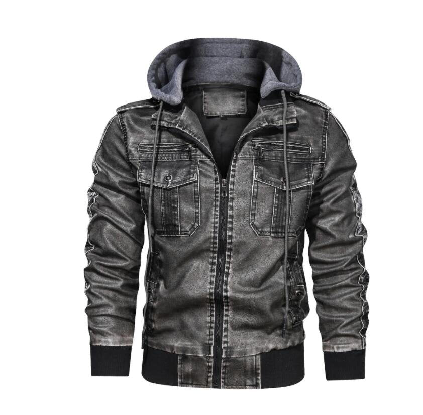 Men's Faux Leather Hooded Jacket