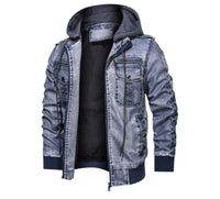 Thumbnail for Men's Faux Leather Hooded Jacket