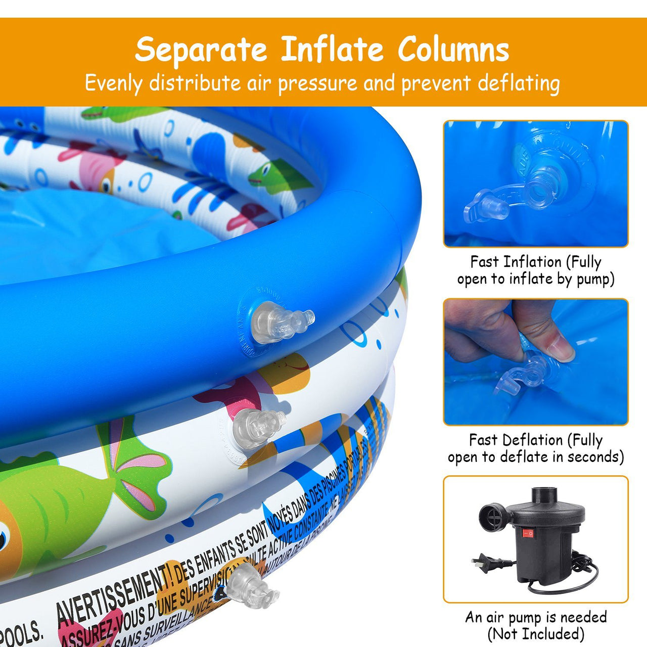 48x10In Inflatable Swimming Pool Blow Up Family Pool For 2 Kids Foldable Swim Ball Pool Center
