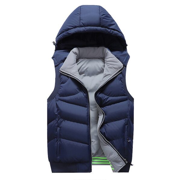 Men's Winter Vest Quilted Padded Winter Sleeveless Jacket with Knitted Hood