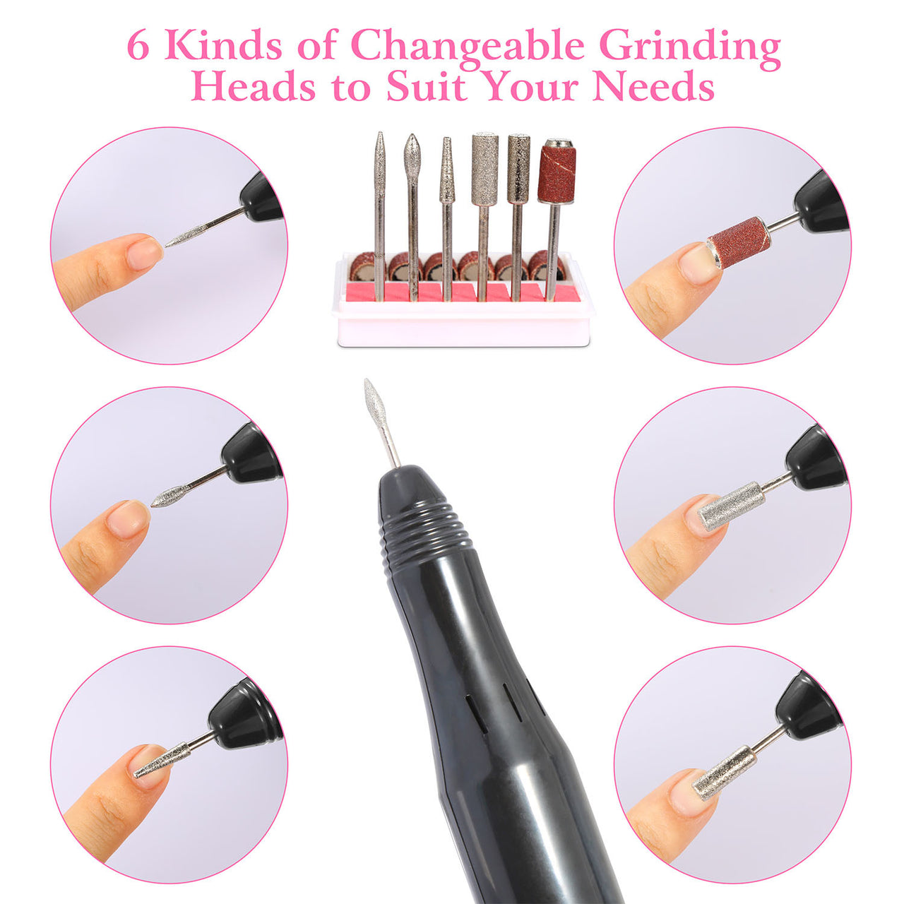 Professional acrylic Nail drill machine 20000RPM electric handpiece w/6 bits cuticle grinder