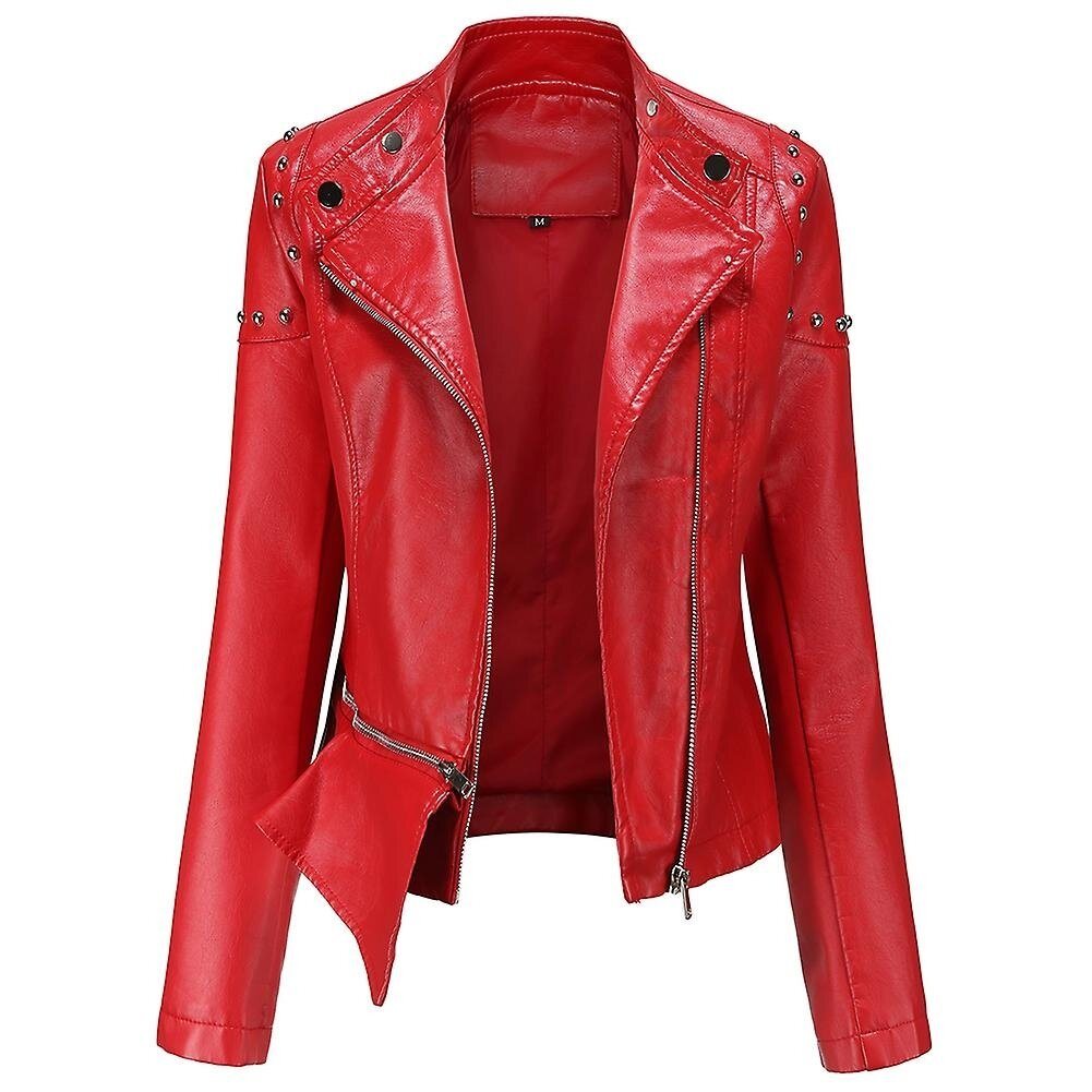 Women's Slim Fit Rivet Personality Leather Jacket